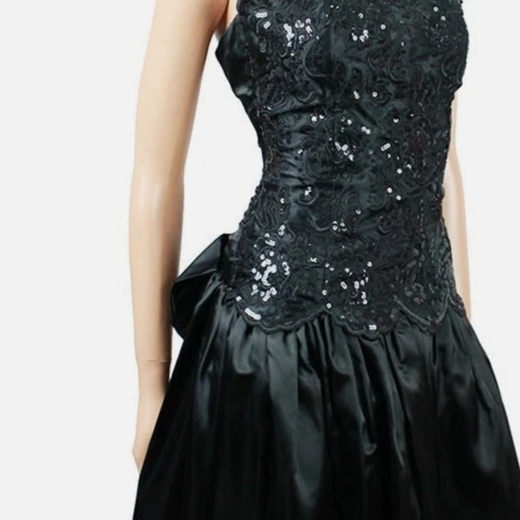 Gunne Sax Black Satin and Sequin Gown - Picture 1 of 6